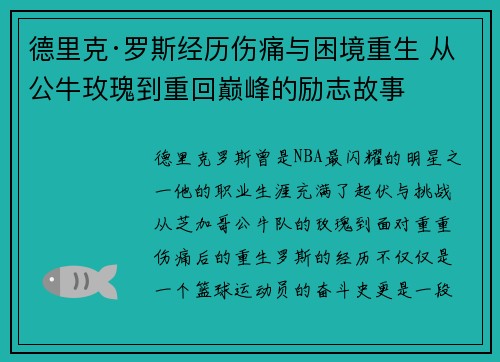 德里克·罗斯经历伤痛与困境重生 从公牛玫瑰到重回巅峰的励志故事 德里克·罗斯经历伤痛与困境重生 从公牛玫瑰到重回巅峰的励志故事
